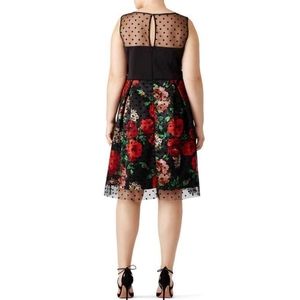 SD Collection Floral Dress With Sheer Dotted Overlay